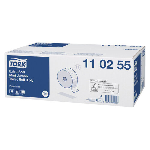 Tork Toiletpapier Tork Mini jumbo T2 premium 3-laags 12x120mtr wit 110255