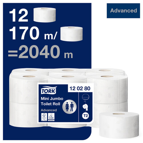 Tork Papier toilette Tork T2 Mini Jumbo  Advanced 120280 2 épaisseurs 12 rouleaux blanc