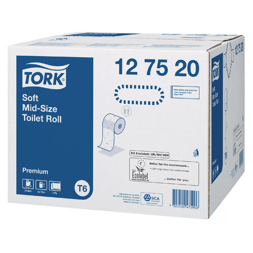 Tork Toiletpapier Tork Mid-size T6 premium 2-laags 90m wit 127520