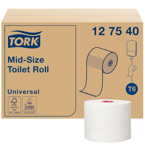 Tork Papier toilette Tork Mid-size T6 127540 Universal 1 épaisseur 135m blanc