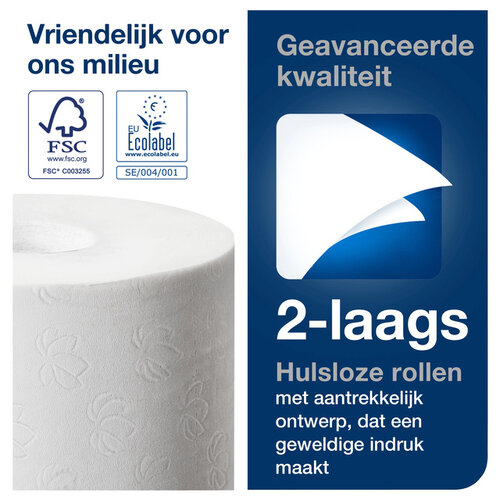 Tork Toiletpapier Tork T7 hulsloos advanced mid-size 2-laags 900vel wit 472199