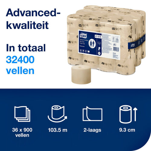 Tork Toiletpapier Tork T7 hulsloos Natural Advanced midsize 2-laags 900vel 472155