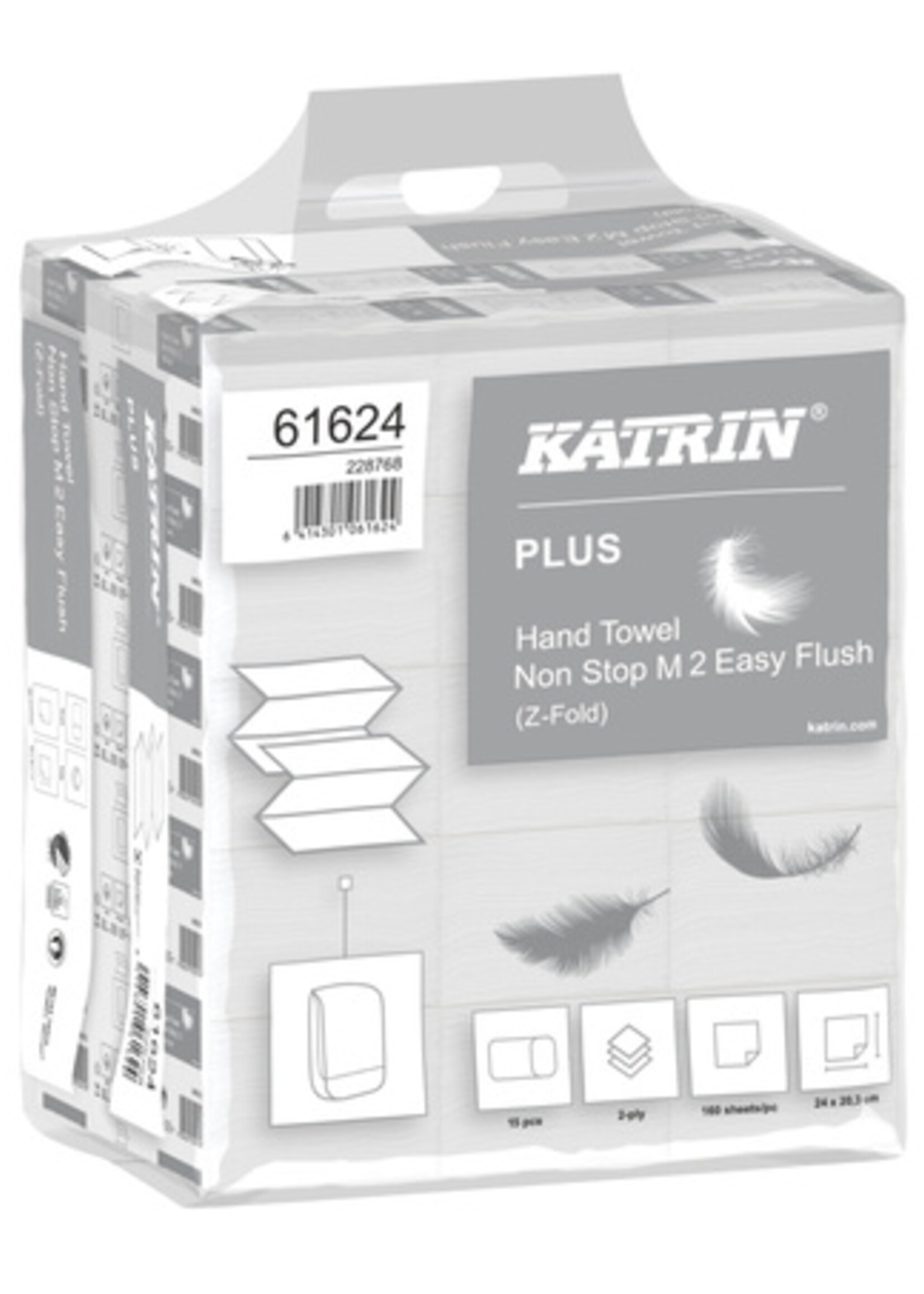 Katrin Handdoek Katrin 61624 Z-vouw Plus sneloplossend 2laags 20,3x24cm 15x160st