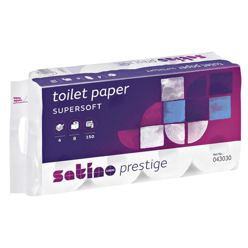 Satino by WEPA Papier toilette Satino Prestige 4 épaisseurs 150 feuilles blanc 8 rouleaux