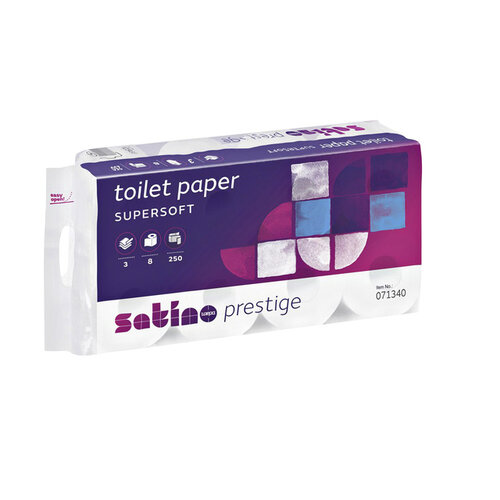 Satino by WEPA Papier toilette Satino Prestige 3 épaisseurs 250 feuilles blanc 8 rouleaux