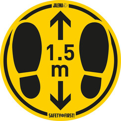 Autocollant sol lisse 'Gardez les distances' jaune/noir Ø350mm