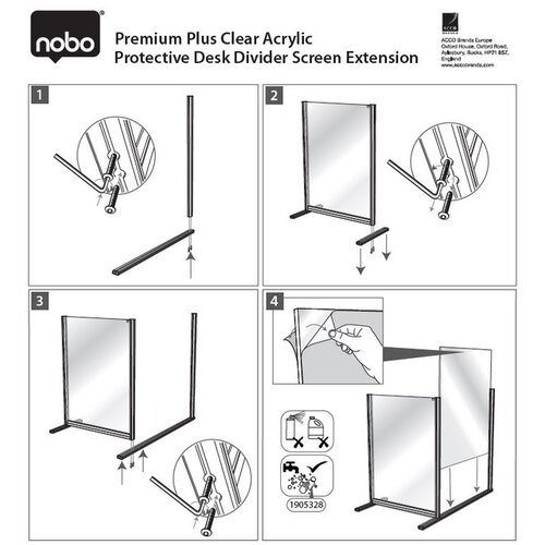 Nobo Extension écran de protection Nobo modulaire acrylique transparent 400x1000mm