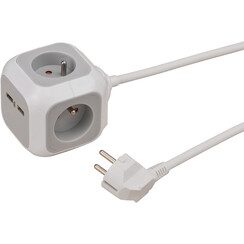 Bloc multiprise Brennenstuhl ALEA 4 prises 2 USB 1,4m blanc H05VV-F 3G1,5 FR/BE