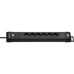 Multiprise Brennenstuhl Premium 6 prises 2 USB 3m noir H05VV-F 3G1,5 FR/BE