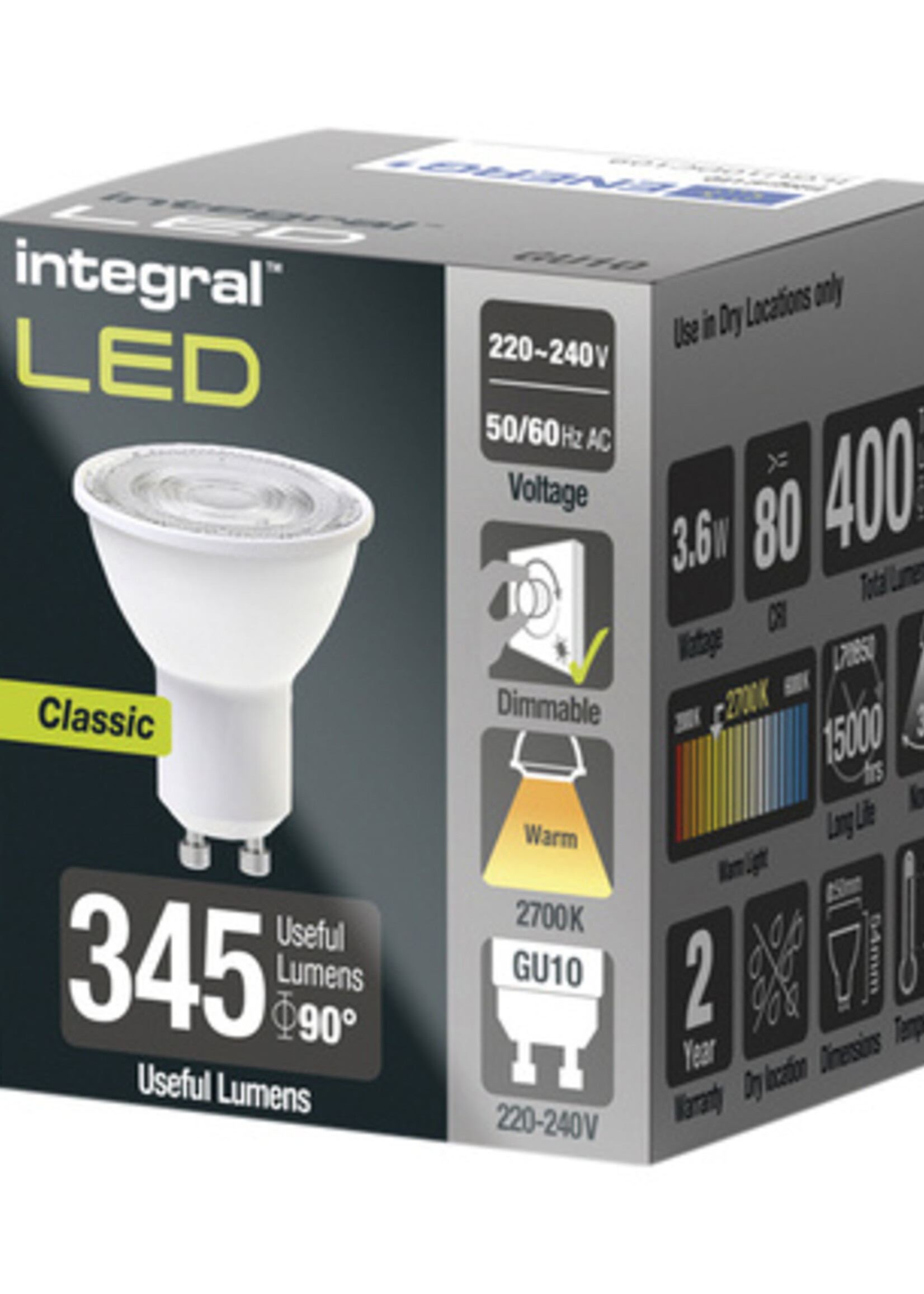 Integral Ledlamp Integral GU10 2700K warm wit 3.6W 390lumen