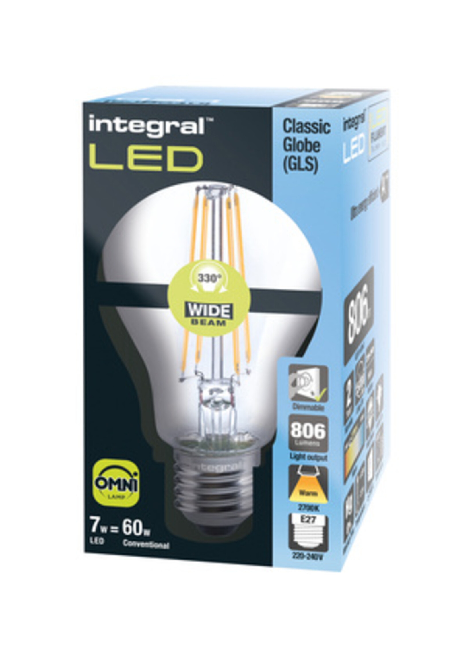 Integral Lampe LED Integral E27 7W 2700K blanc chaud 806 lumens dimmable
