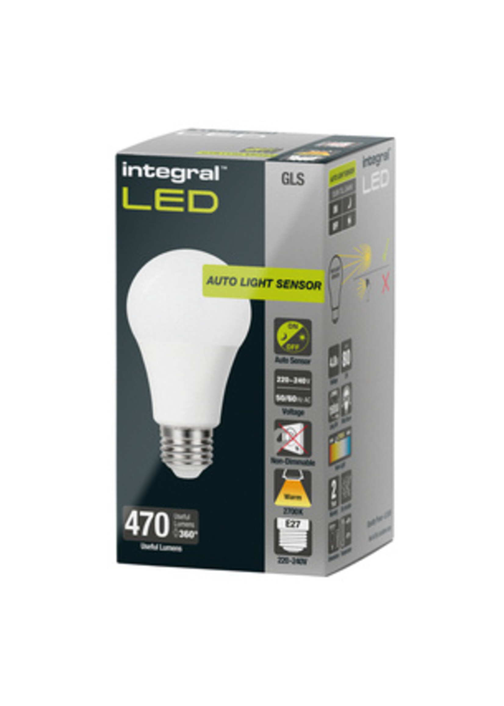Integral Ampoule LED Integral E27 2700K blanc chaud 4,8W 470lumen Capteur jour/nuit