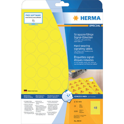 Herma Etiquette HERMA 8034 30mm jaune 1200 pièces