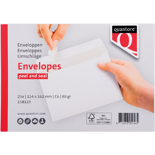 Quantore Envelop Quantore bank C6 114x162mm zelfklevend wit 25stuks