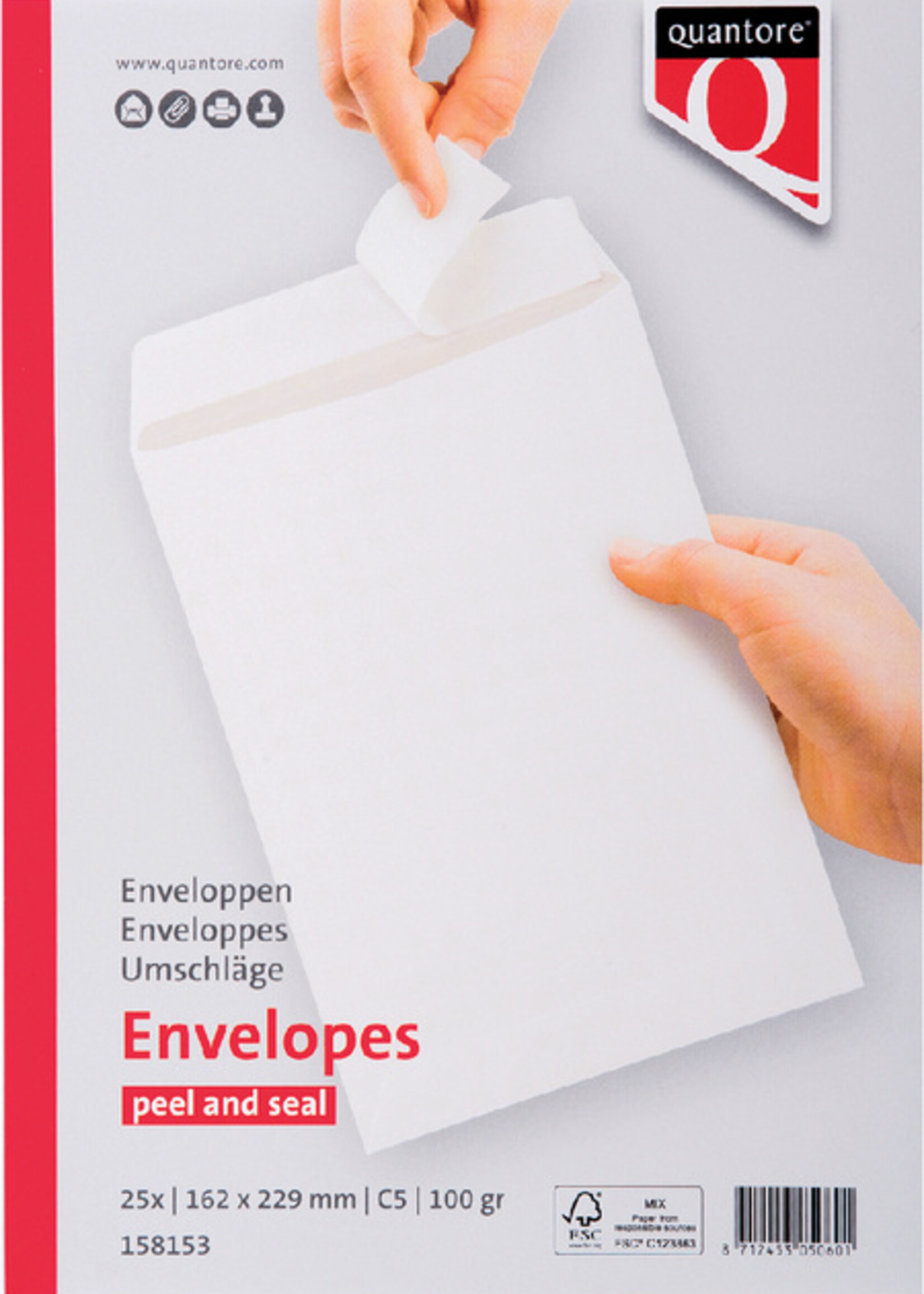 Quantore Envelop Quantore akte C5 162x229mm zelfklevend wit 25stuks