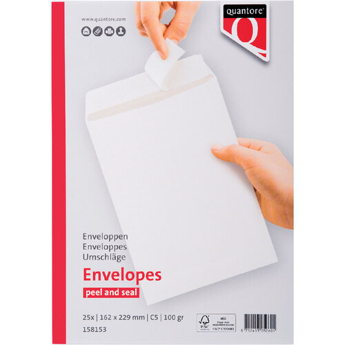 Quantore Envelop Quantore akte C5 162x229mm zelfklevend wit 25stuks