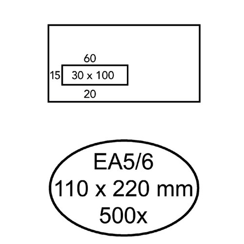 Quantore Enveloppes Quantore 110x220mm fenêtre à gauche 3x10cm 500pcs