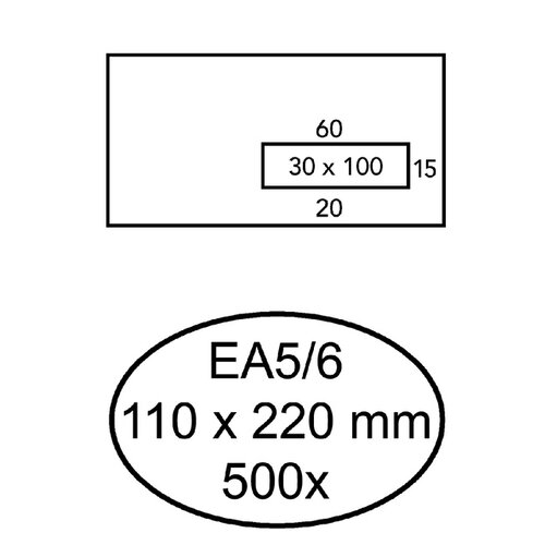 Quantore Envelop Quantore 110x220mm venster 3x10cm rechts 500stuks