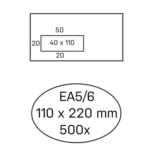 Hermes Envelop Hermes EA5/6 110x220mm venster 4x11links zelfkl 500