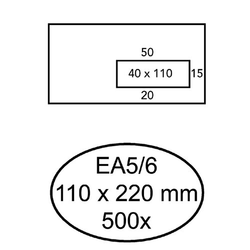 Hermes Envelop Hermes EA5/6 110x220mm venster 4x11rechts zelfkl 500