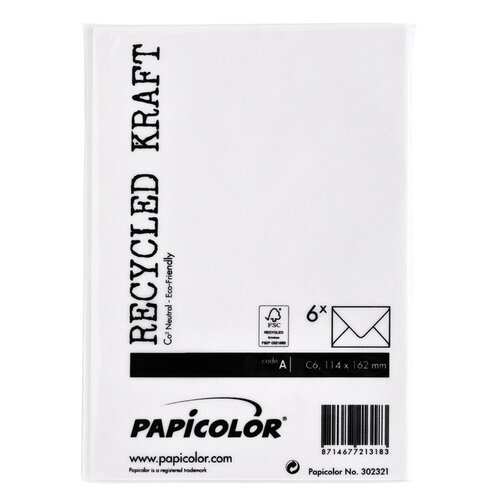 Papicolor Envelop Papicolor C6 114x162mm kraft wit