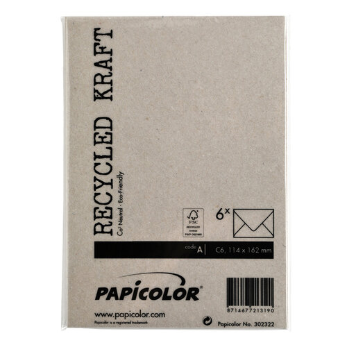 Papicolor Envelop Papicolor C6 114x162mm kraft grijs