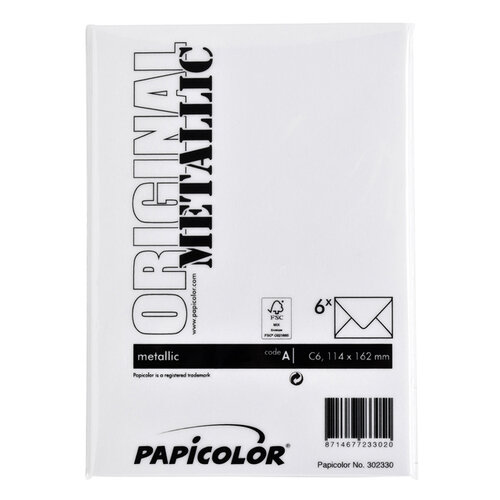 Papicolor Envelop Papicolor C6 114x162mm metallic parelwit