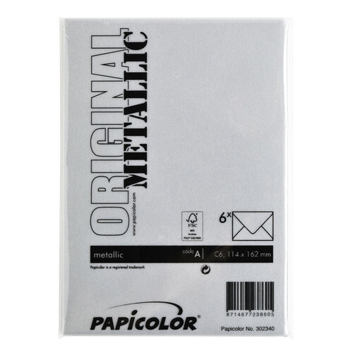 Papicolor Envelop Papicolor C6 114x162mm metallic zilver