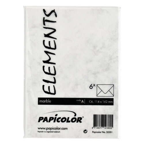 Papicolor Envelop Papicolor C6 114x162mm marble grijs