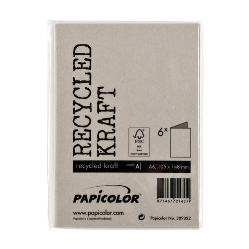 Papicolor Carte de correpondance Papicolor double 105x148mm kraft gris