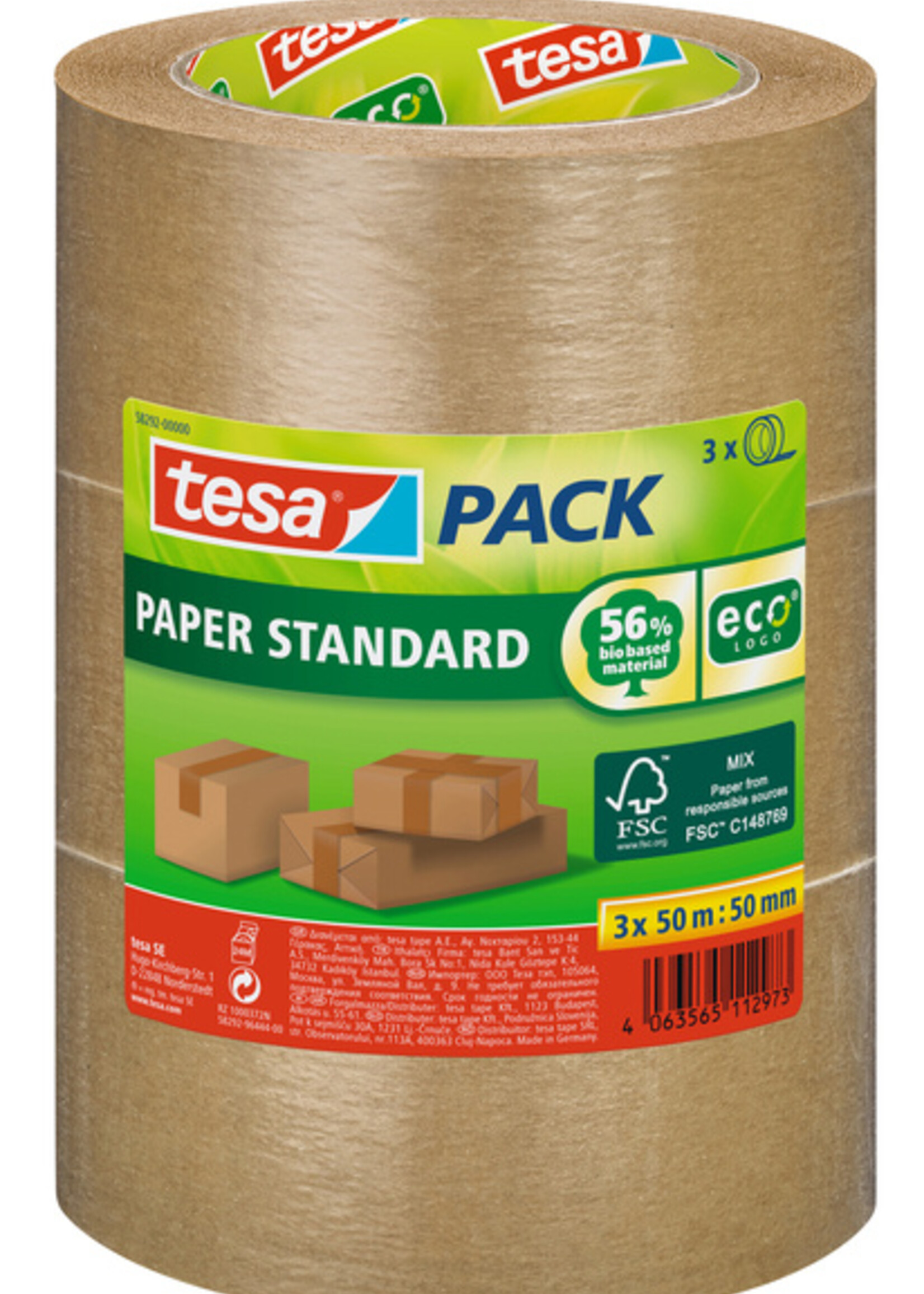 Tesa Verpakkingstape Tesa 58292 eco papier FSC 50mmx50m bundel bruin