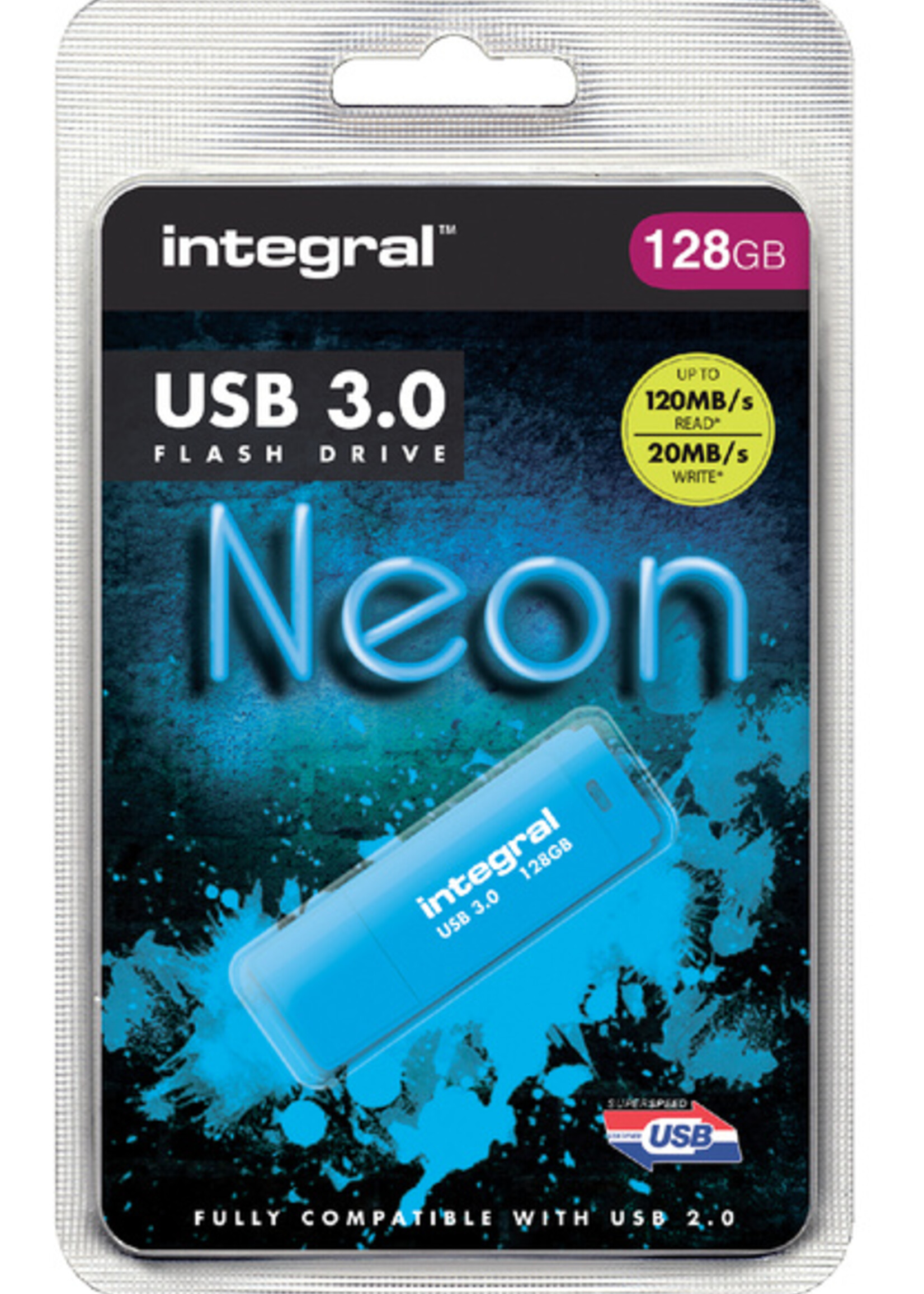 Integral USB-stick 3.0 Integral 128GB neon blauw