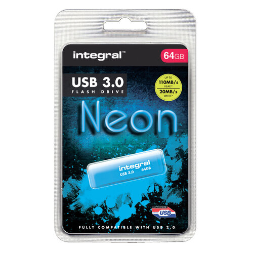 Integral Clé USB 3.0 Integral 64Go néon bleu