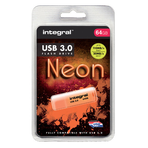 Integral USB-stick 3.0 Integral 64GB neon oranje