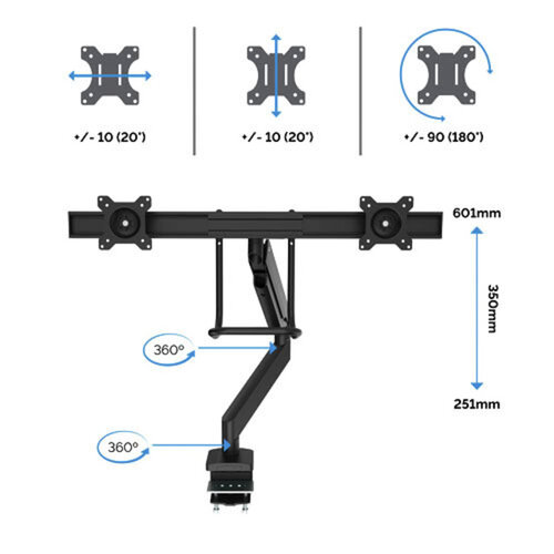 Fellowes Bras porte-écran double Eppa Crossbaar noir