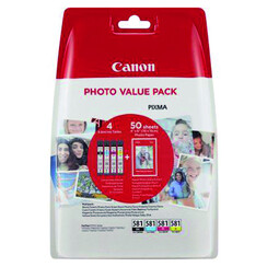 Cartouche d´encre Canon CLI-581 4 clrs + 50fls photo 10x15cm