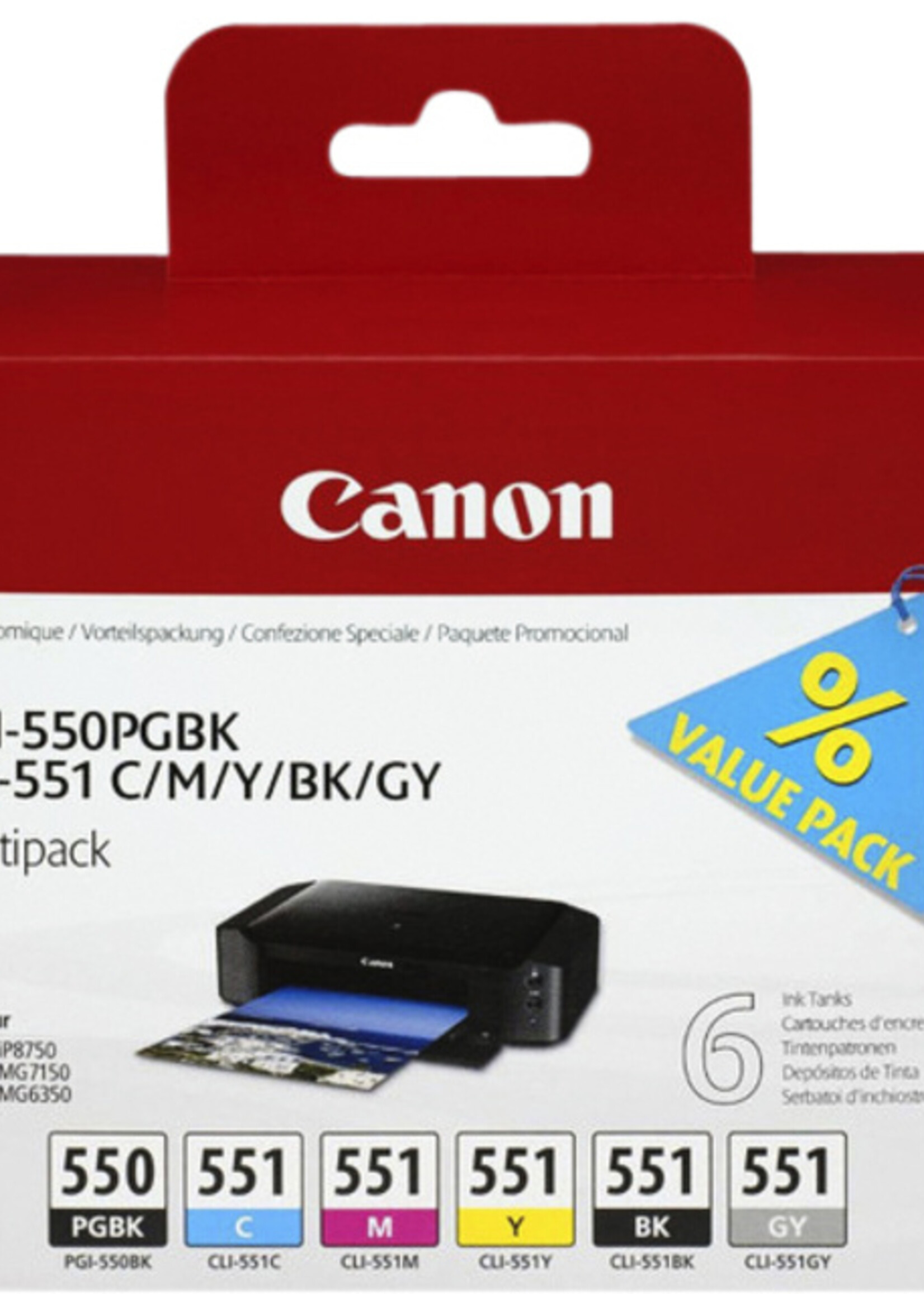 Canon Inktcartridge Canon PGI-550 + CLI-551 zwart + 5 kleuren