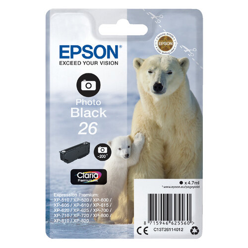 Epson Cartouche d’encre Epson 26 T2611 photo noir