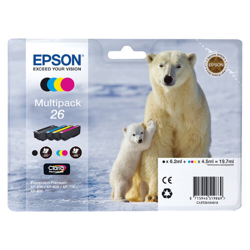 Epson Inktcartridge Epson 26 T2616 zwart + 3 kleuren