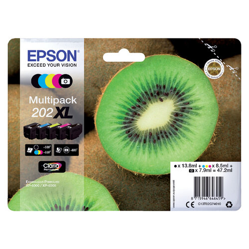 Epson Cartouche d’encre Epson 202XL T02G74 noir + 3 couleurs + photo noir