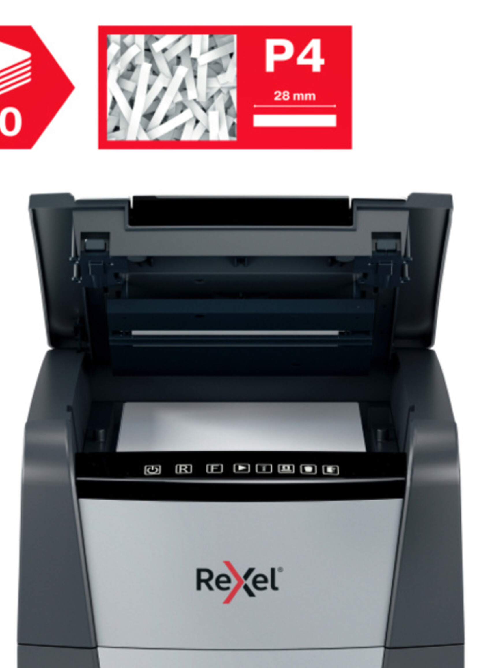 Rexel Papiervernietiger Rexel Optimum Auto+ 100X P4 snippers 4x28mm