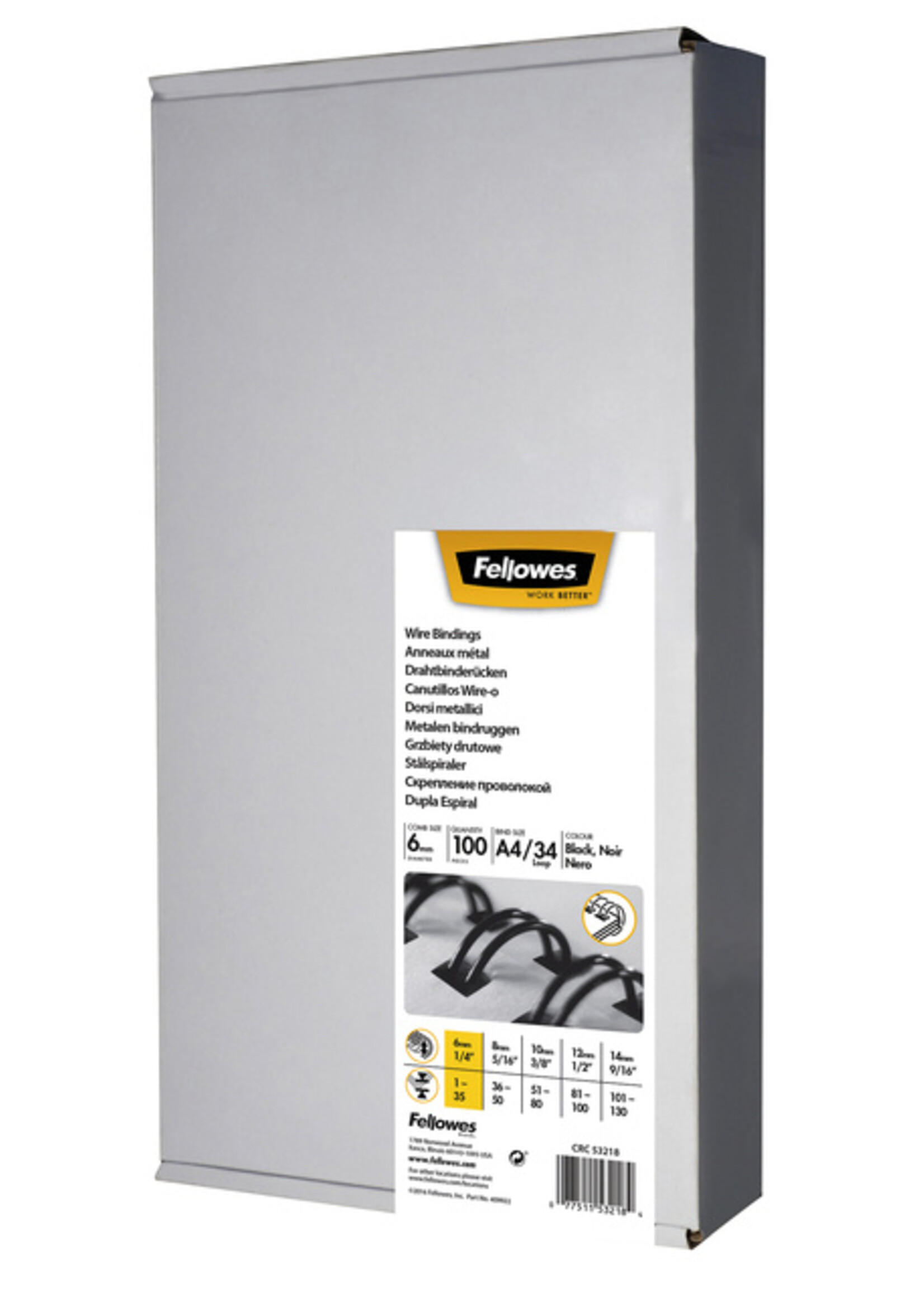 Fellowes Peigne métallique Fellowes 6mm 34 anneaux A4 noir 100 pièces