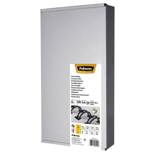 Fellowes Peigne métallique Fellowes 6mm 34 anneaux A4 argent 100 pièces