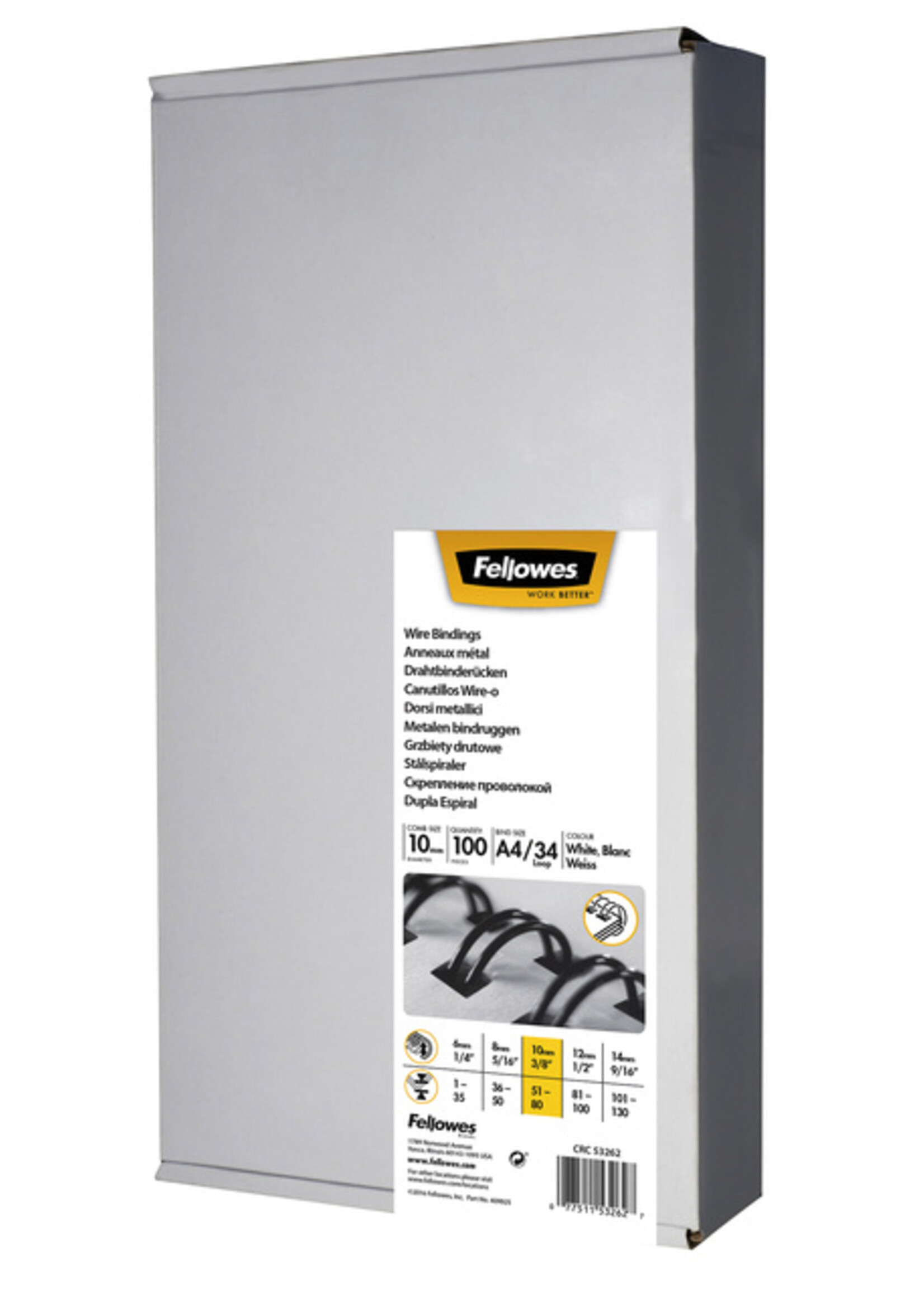 Fellowes Draadrug Fellowes 10mm 34-rings A4 zilver 100stuks