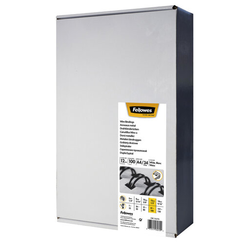 Fellowes Reliure métallique Fellowes 12mm 34 anneaux A4 blanc 100 pièces