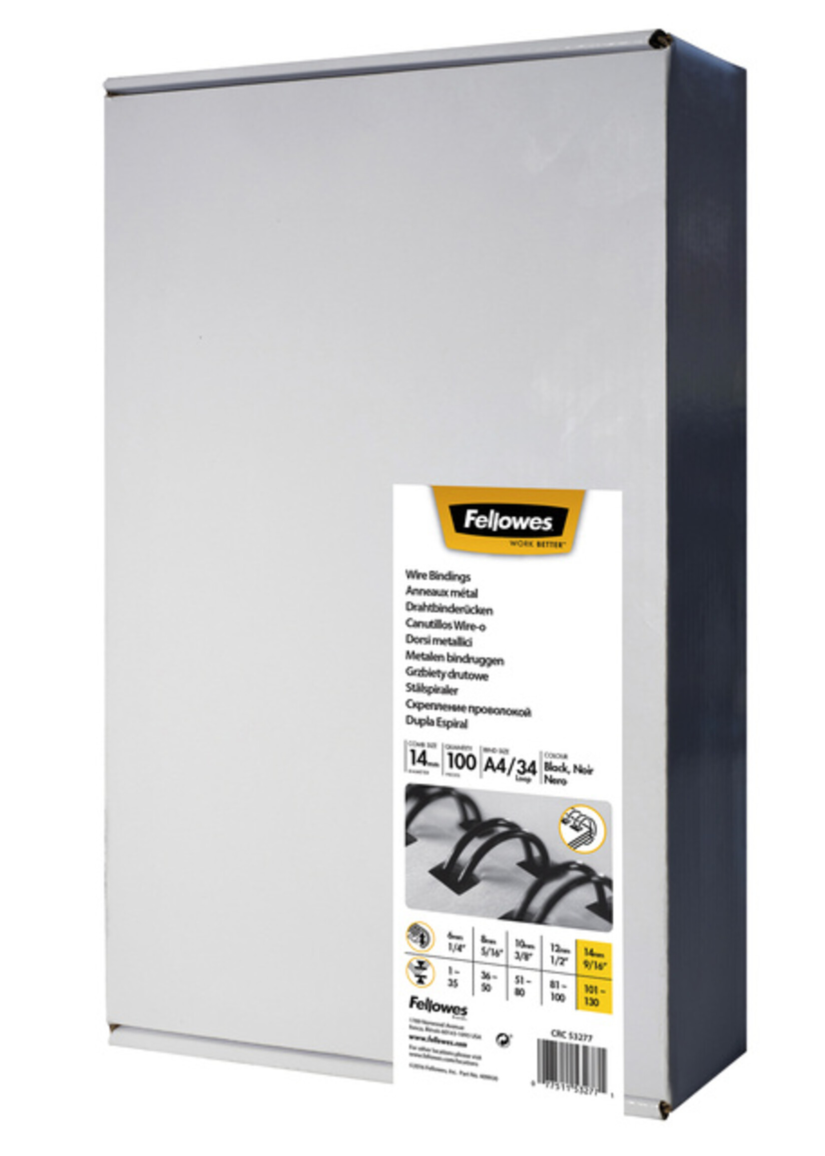 Fellowes Reliure métallique Fellowes 14mm 34 anneaux  A4 blanc 100 pièces