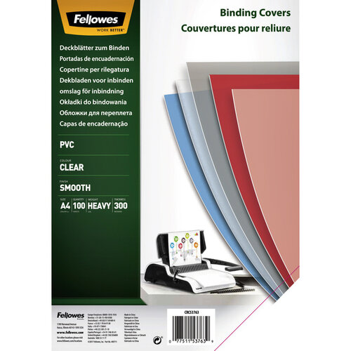 Fellowes Couverture Fellowes A4 PVC 300 microns 100 pièces