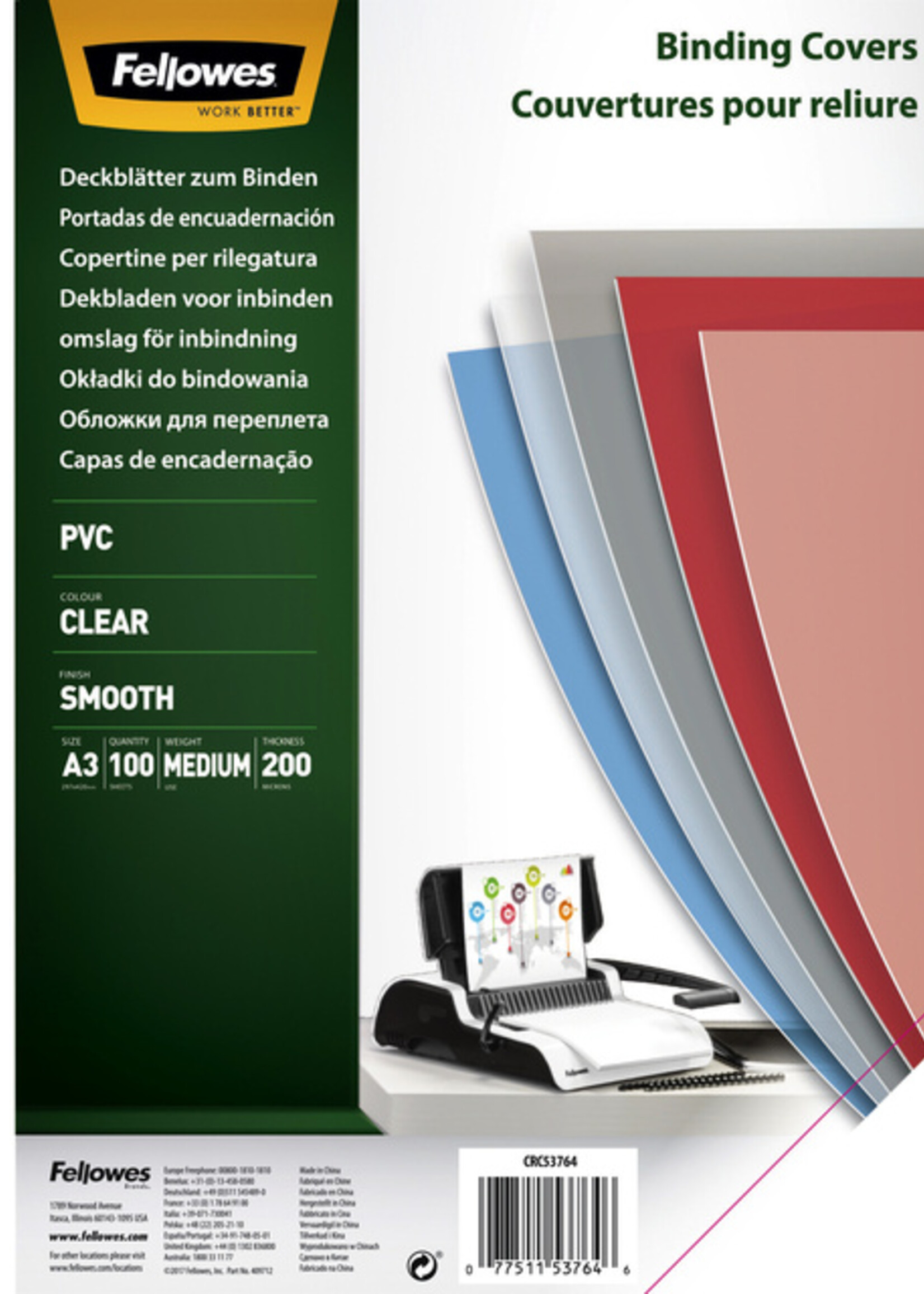 Fellowes Couverture Fellowes A3 PVC 200 microns 100 pièces