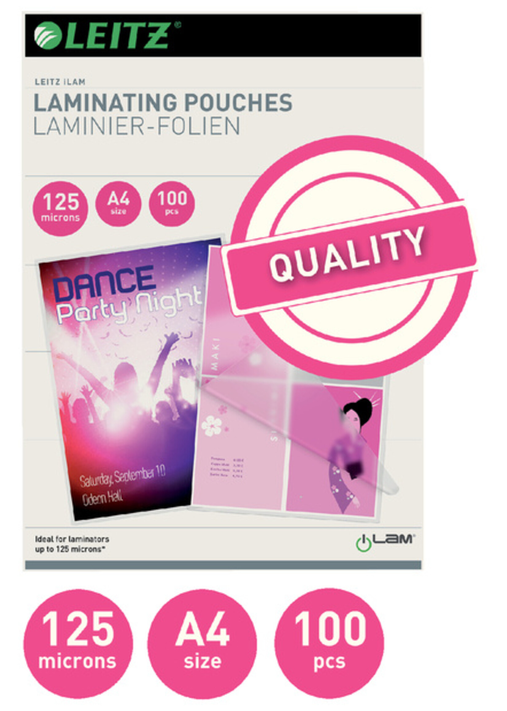 Leitz Pochette de plastification Leitz A4 2x125micron 100pcs