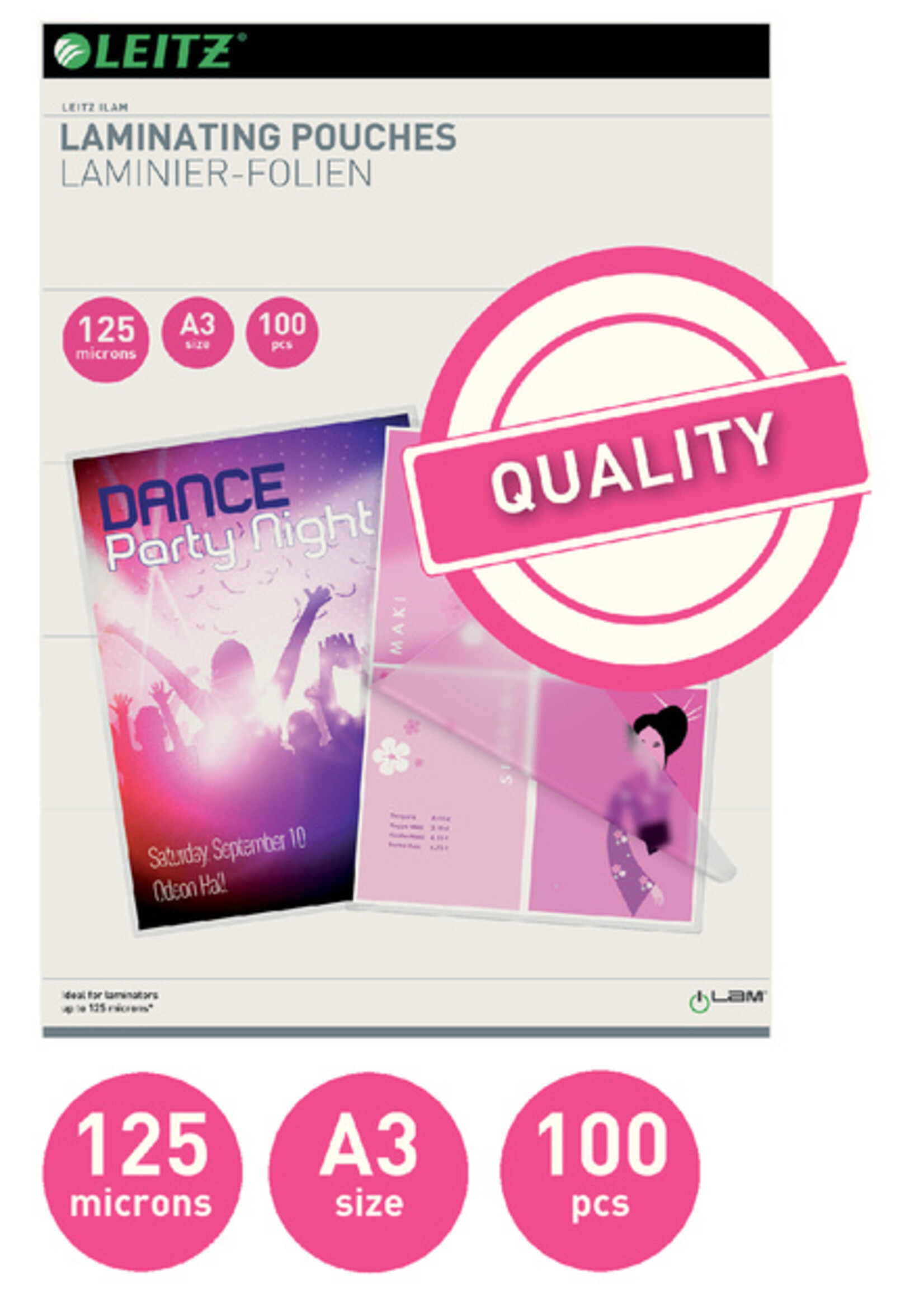 Leitz Pochette de plastification Leitz A3 2x125micron 100pcs